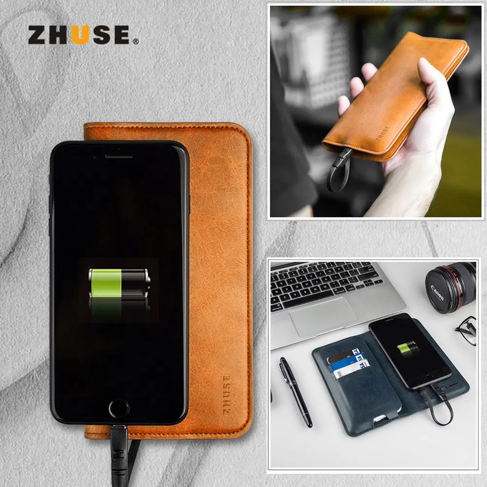 Zhuse 2 In 1 Leather Phone Cover Bag And 6800Mah Powerbank Cover Iphone Samsung Huawei Iphone Xs Xsmax With Fast Charging 1