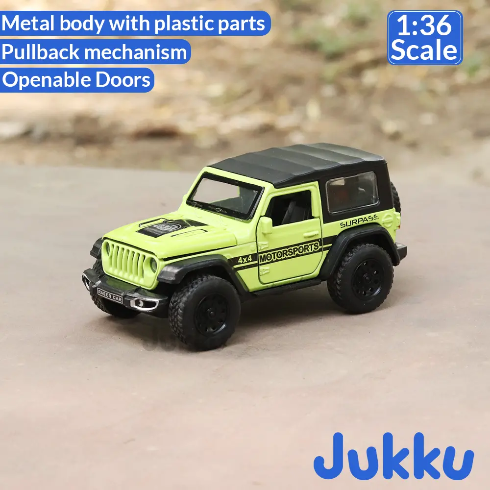 Jukku Resembling Wrangler Diecast Jeep - Pullback, Openable Doors & Bonnet | 1:36 Scale (3 Years Till Grown Ups) 2