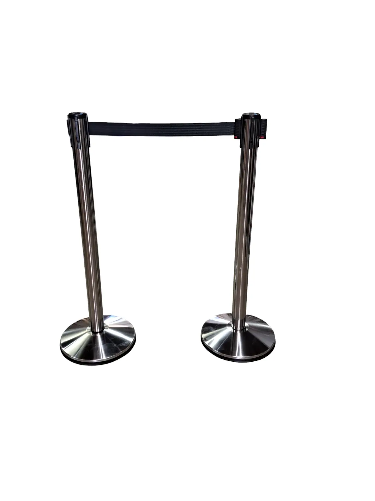Visiontron, Retracta-Belt Prime, 100Ss1-Bk, Barrier Post With Belt, Stainless Steel, Satin Stainless Steel, Sloped, 2 Pk, Black Belt 1