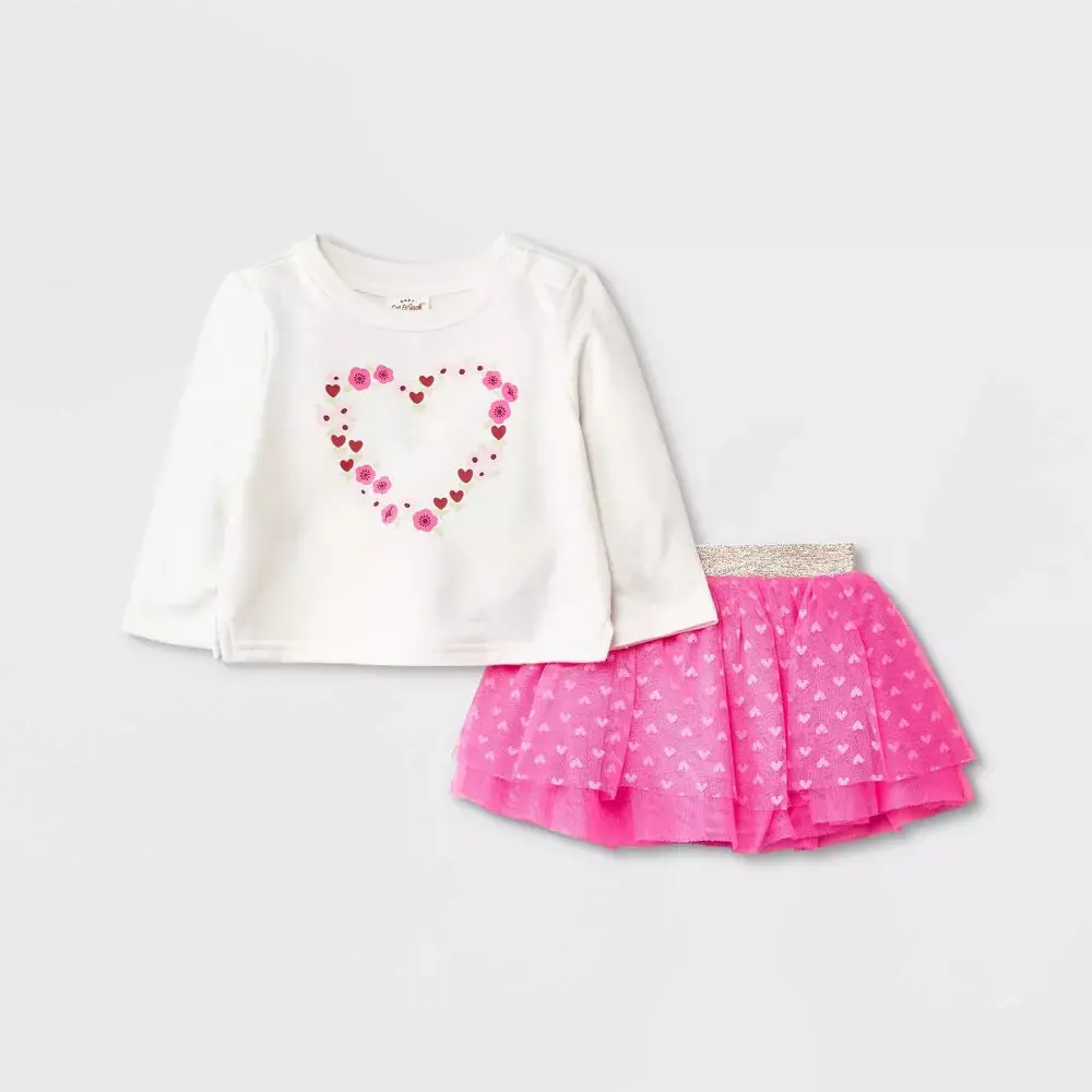 Baby Girls' Heart Tutu Top & Bottom Set - Cat & Jack - Neon Pink - 12 Months 1