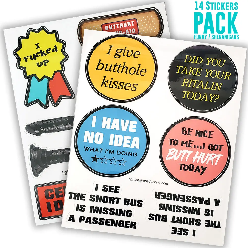 Funny- Gag- Jokes - Shenanigans Adult 14 Sticker Pack | Firefighter House Sticker 1