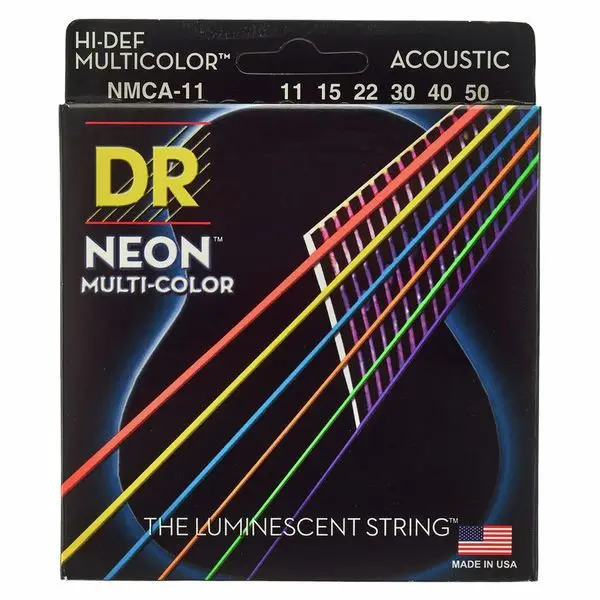 Dr - Nmca-11 - 6-String Acoustic Guitar Strings - Hi-Def Multi-Color Neon (1 Pack) 1