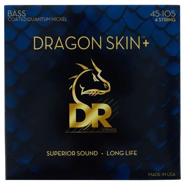 Dr Strings - Dragon Skin+ - Coated Quantum Nickel 4-String Bass Strings – Dbq-45 – Medium 45-105 (1 Pack) 1