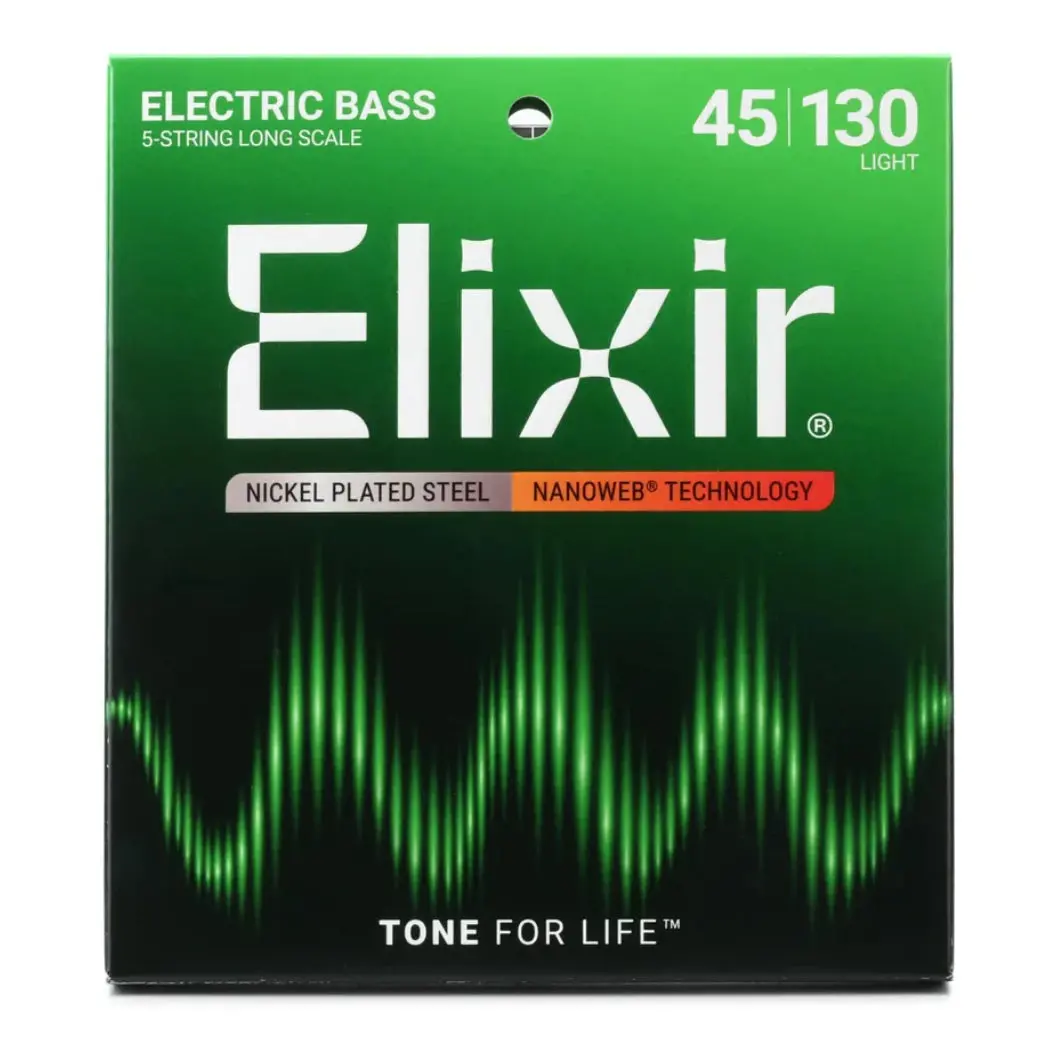 Elixir Strings - Nanoweb - 5-String Long Scale - Electric Bass Guitar Strings - .045-.130 Light (14202) 1