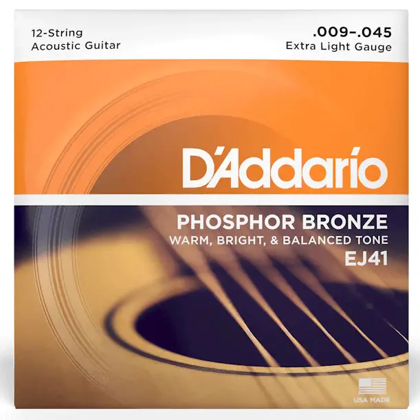 D'addario - 12-String Acoustic Guitar Strings - Ej41 - Phosphor Bronze - 9-45 (1 Pack) 1