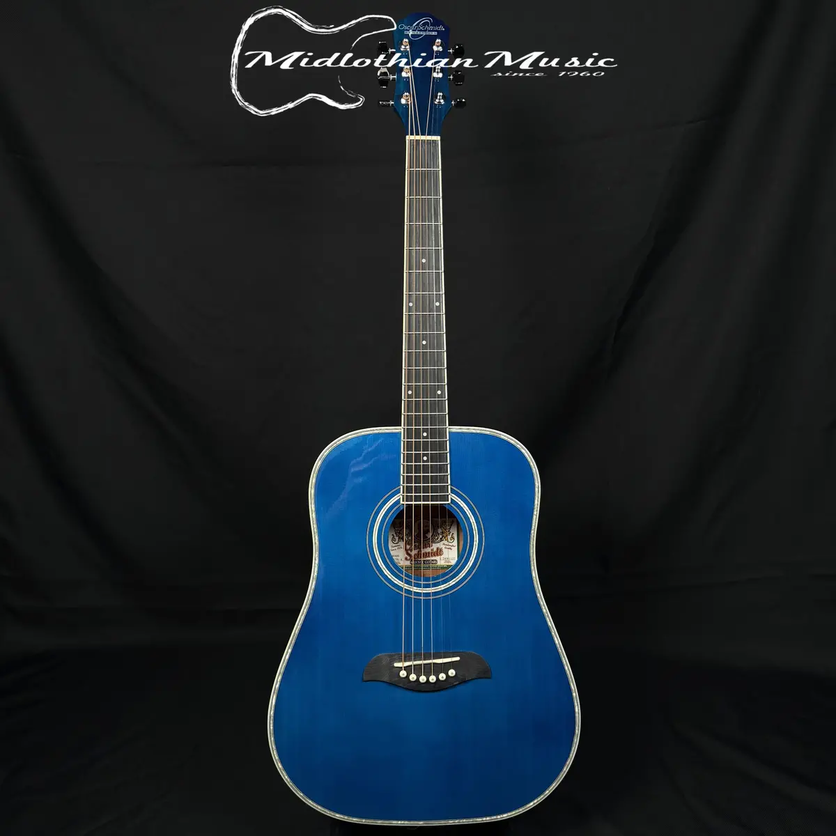 Oscar Schmidt - Og1tbl-A 3/4 Size - Dreadnought Acoustic Guitar - Transparent Blue Gloss Finish 1