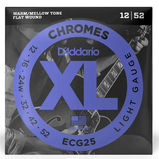 D'addario - Chromes - Flat Wound - Electric Guitar Strings - Ecg25 - Light - 12-52 Gauge (1 Pack) 1