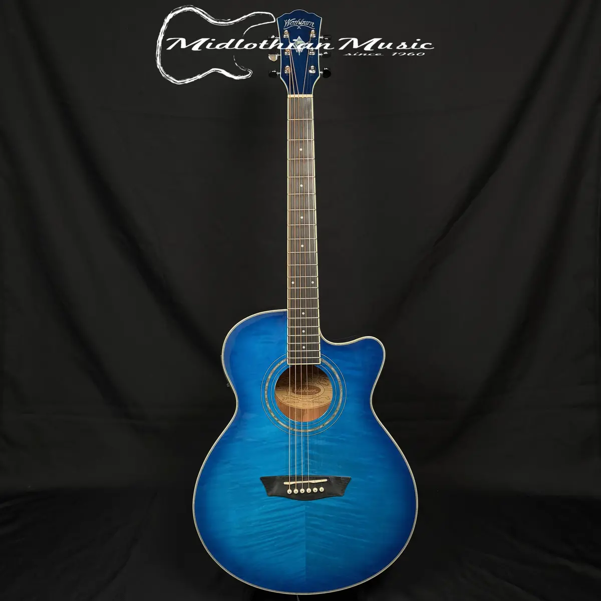 Washburn Festival Ea15 Acoustic-Electric Guitar - Transparent Blue Gloss Finish 1