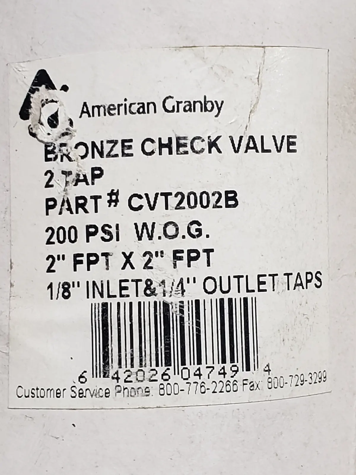 American Granby Bronze Check Valve - 2 Tap - 2"Fpt X 2"Fpt - Part# Cvt2002b 1