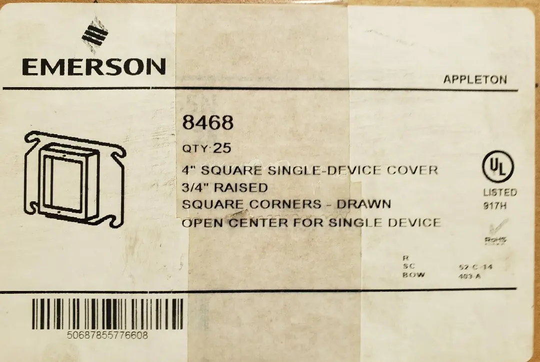 Lot Of 25 - Emerson-Appleton 8468 - 4" Square Single Device Cover 3/4" Raised - New In Box 1