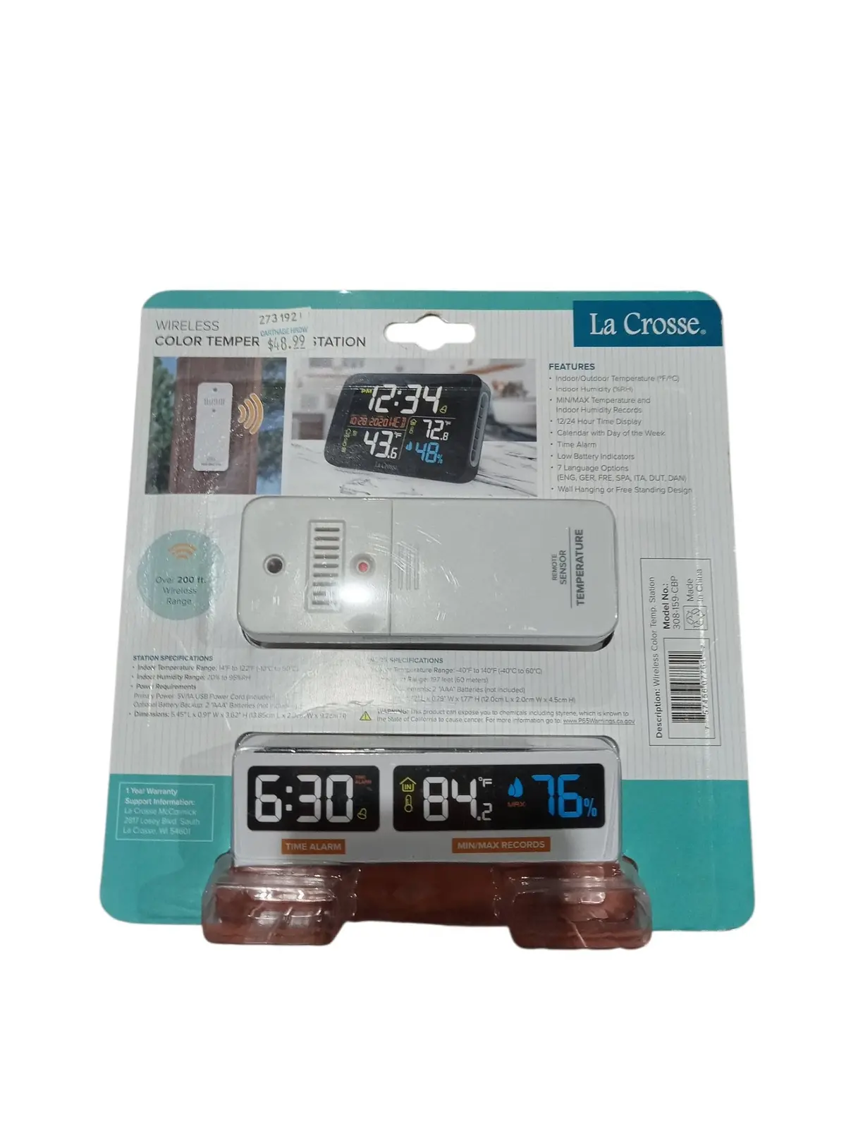 La Crosse 308-159-Cbp Wireless Color Temperature Station 1