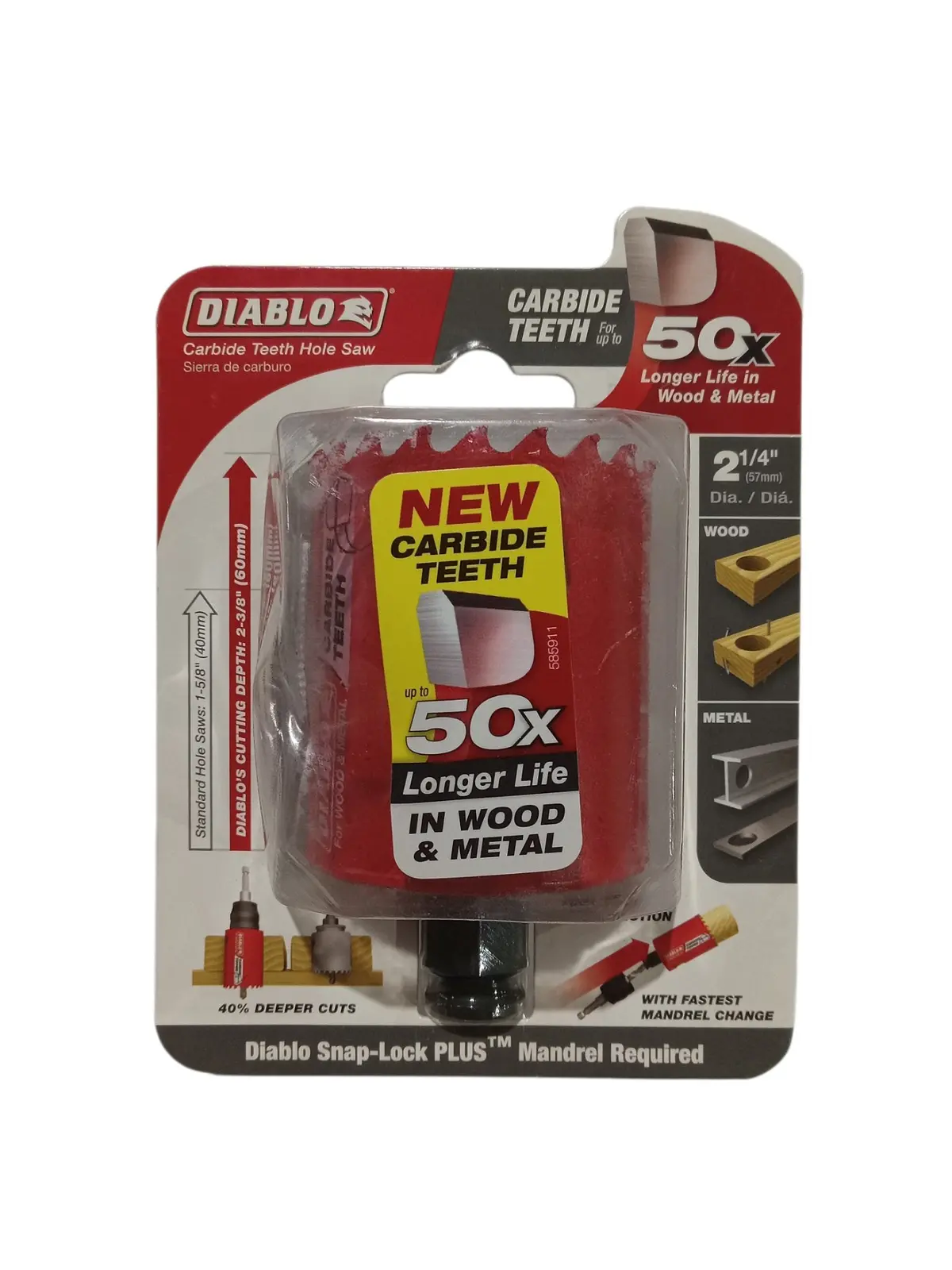 Diablo 2-1/4 In. Dia. X 2-3/8 In. L Carbide Tipped Hole Saw 3/8 In. 1 Pc. 1