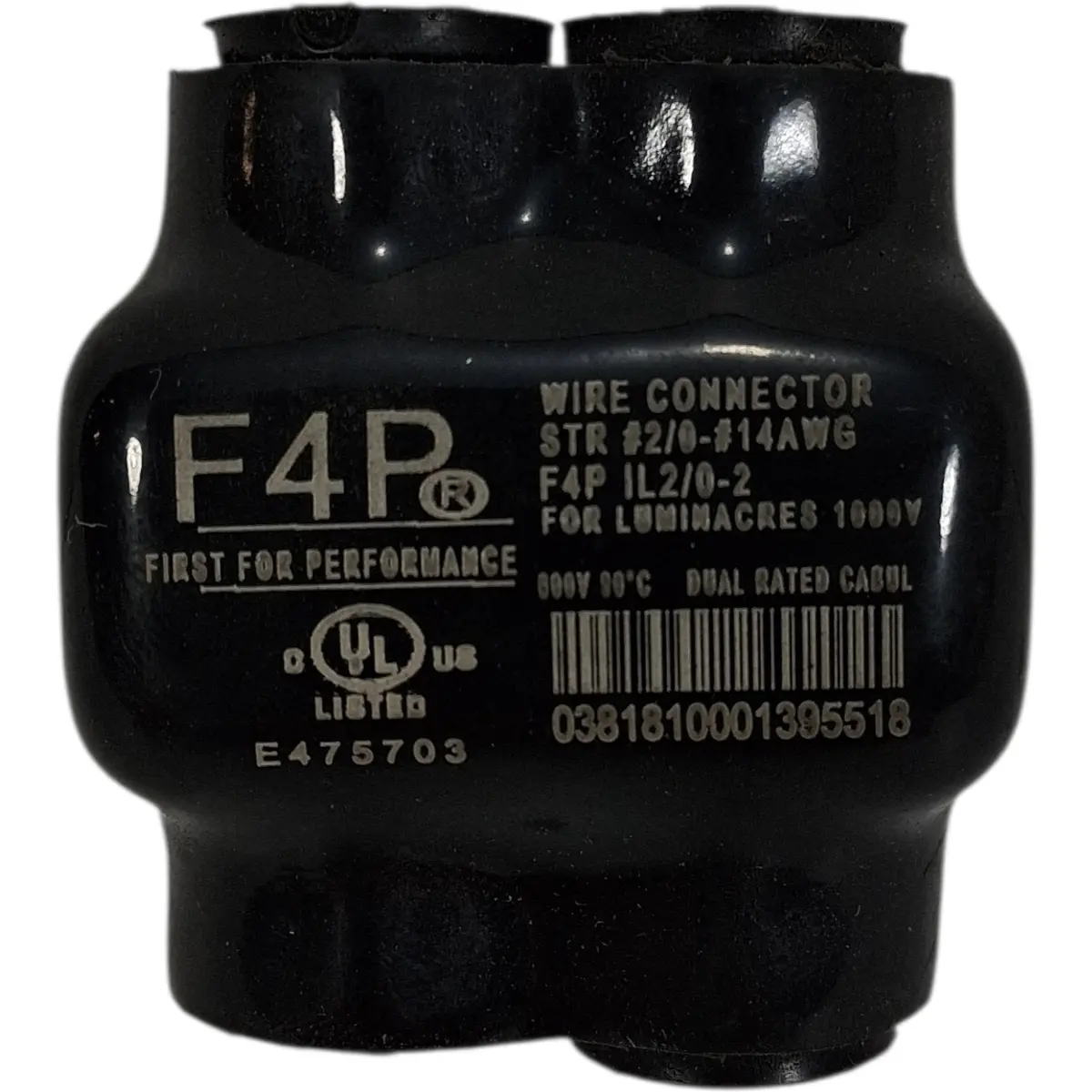 F4p Il2/0‑2 — 2/0 Awg 2‑Port Dual‑Entry Insulated Aluminum Wire Connector 1