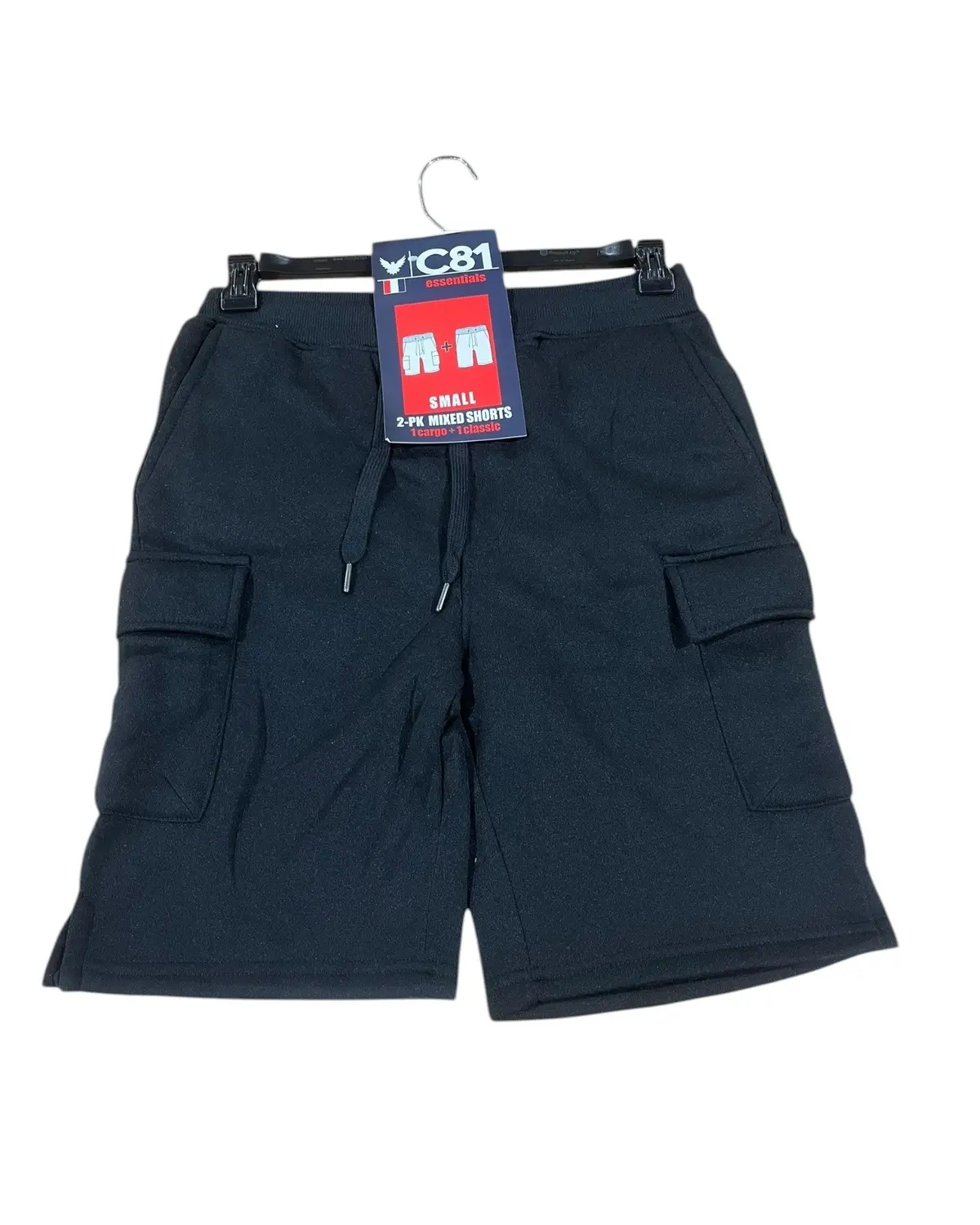 C81 Essentials, Men's, 2-Pk, Mixed Shorts, 1 Cargo, 1 Classic, Black, White 1