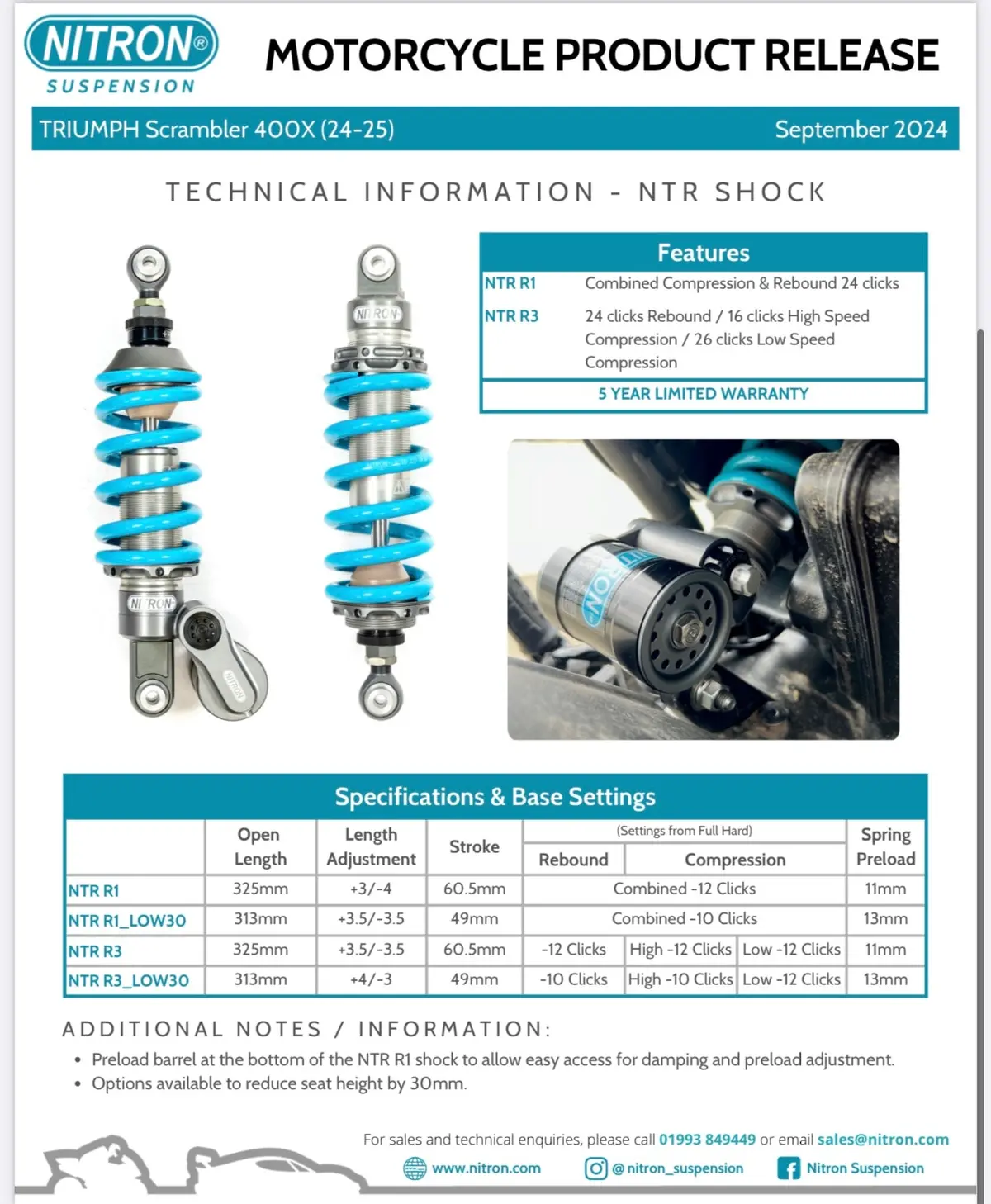 Nitron R1 Shock - Triumph Scrambler 400 X 3