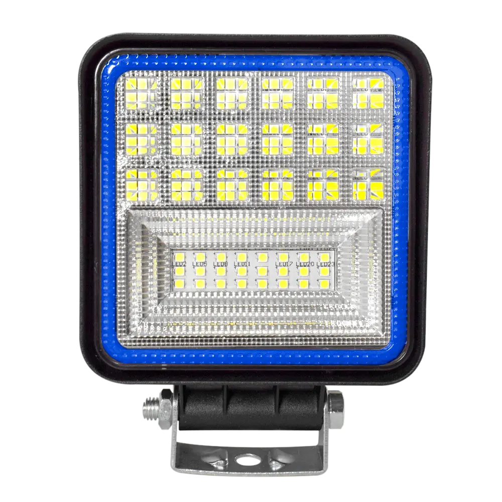 Faro De Trabajo Cuadrado 42 Led 45W Multivoltaje Luz Blanca Contorno Azul 1