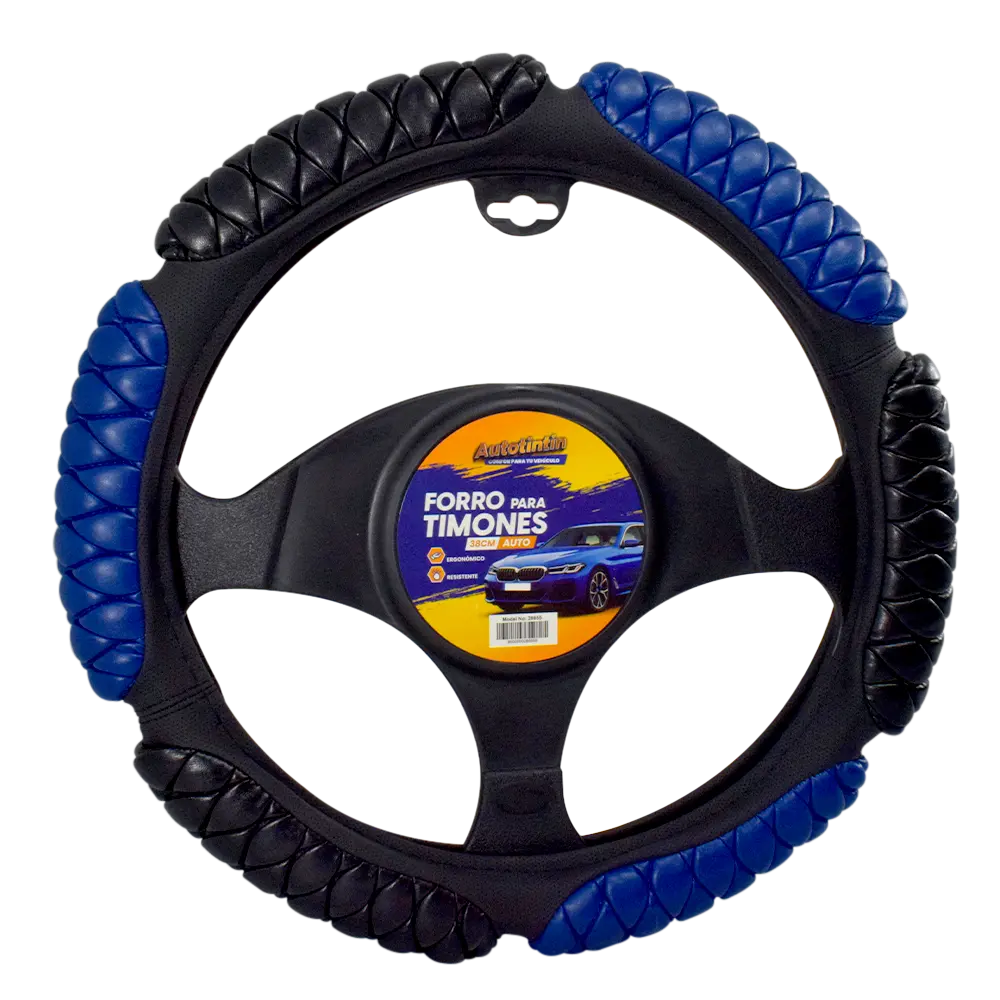 Cubre Volante Chinchon Auto Cuero Sintético Azul/Negro 38Cm Autotintin 1