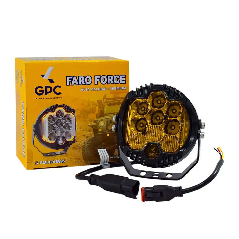 Faro Neblinero Redondo Alta Potencia Off Road Force 5" 12/24V 50W Amarillo Contorno Amarillo Gpc 1