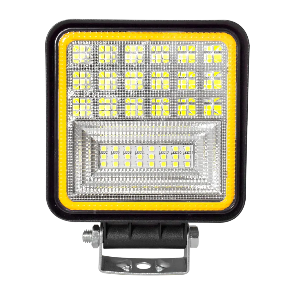 Faro Pirata De Trabajo Cuadrado 42 Led Luz Blanca Contorno Amarillo 1