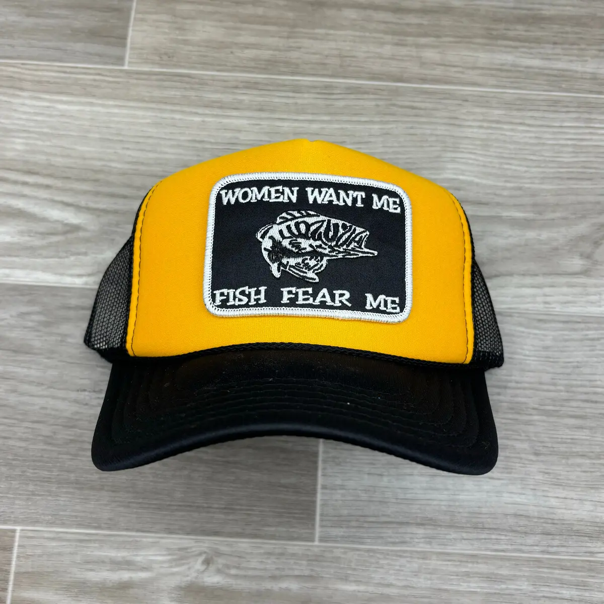 Women Want Me / Fish Fear Me On Red/White Meshback Trucker Hat 1
