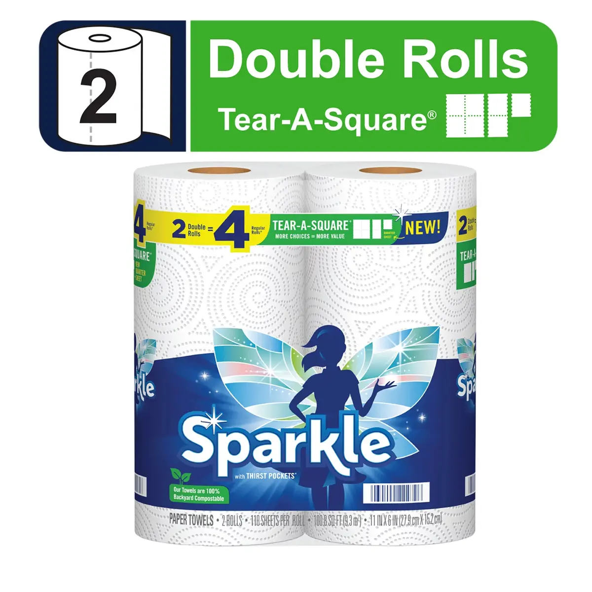 Sparkle Tear-A-Square Paper Towels, White, 2 Double Rolls Store Pickup Only 1
