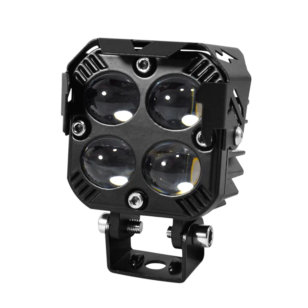 Faro Explorador Cubo 4 Lupas Led Negro Dual Amarillo + Blanco 12-24V Prunuz 1
