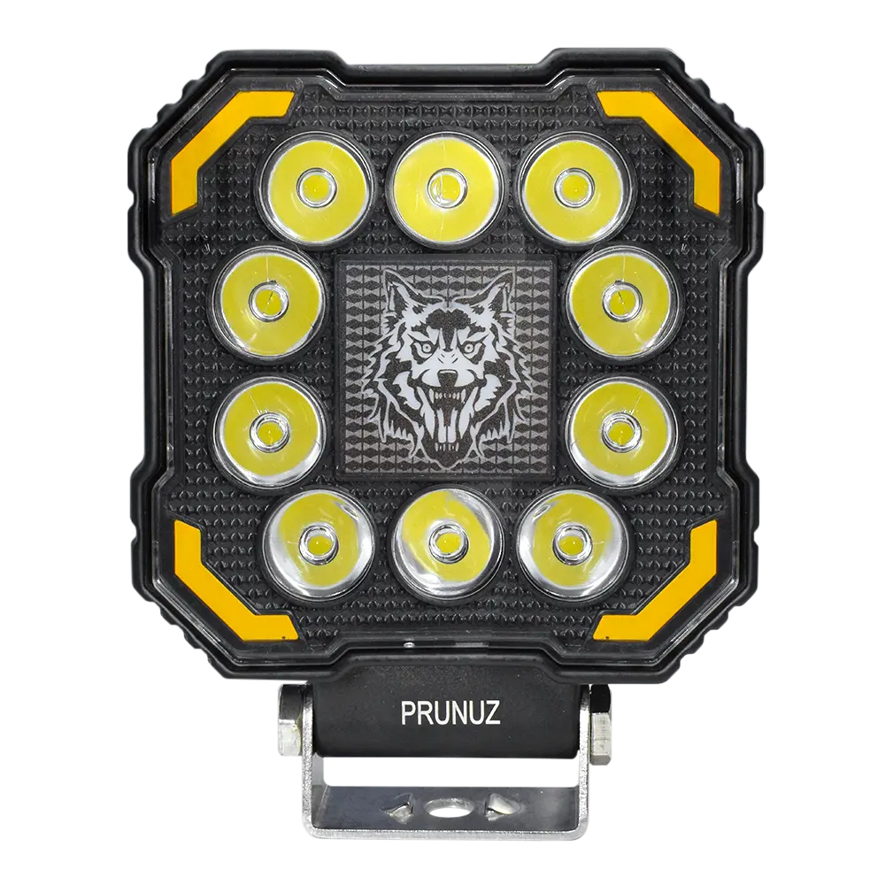 Faro De Trabajo Cuadrado 10 Led 12/24V Blanco Contorno Ambar Centro Rgb Prunuz 1