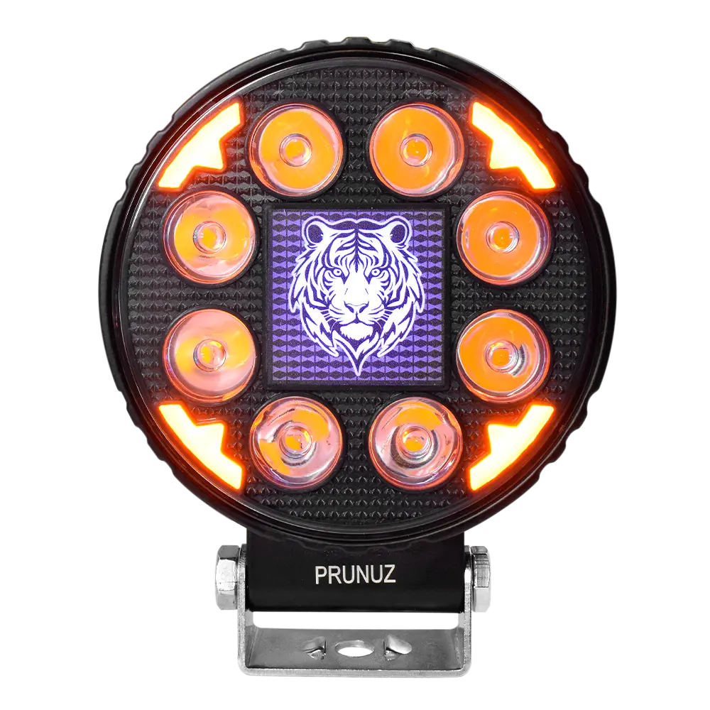 Faro De Trabajo Redondo 10 Led 12/24V Blanco Contorno Ambar Centro Rgb Prunuz 1