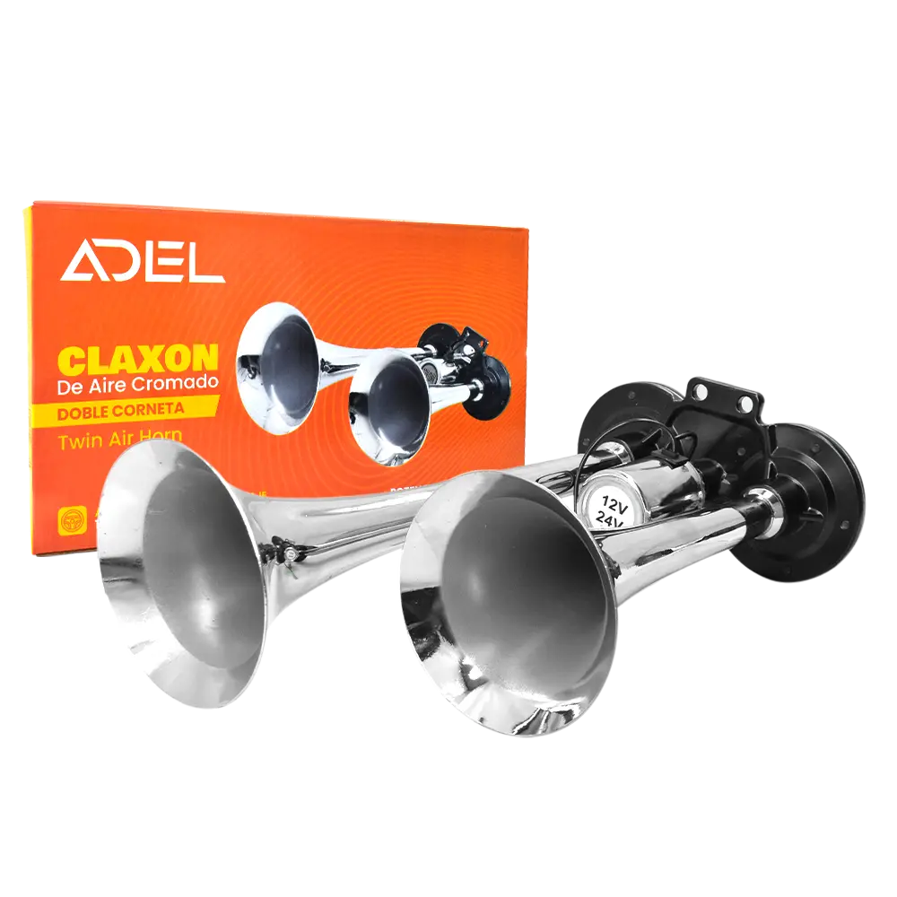 Claxon Doble Corneta Cromada 12-24V Adel 1