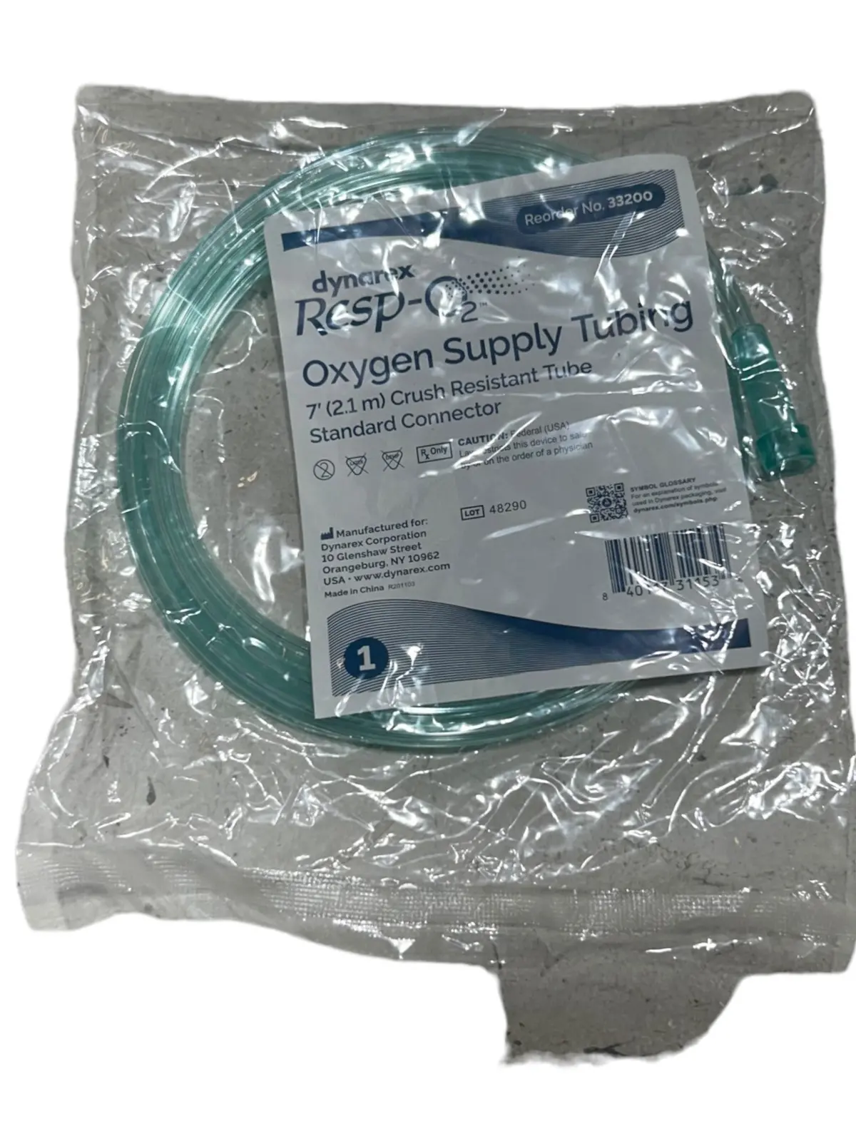 Dynarex, 33200, Standard Lumen Oxygen Tubing, 7 Ft Lg, 0.155 In Inside Dia., 50 Pk 1