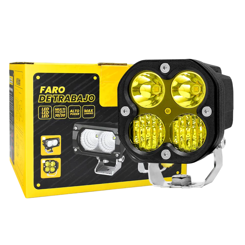 Faro De Trabajo 3.5" Pesado 4 Led Cuadrado Luz Amarilla Aguz 1