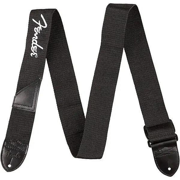 Fender - 2" Black Poly Logo Guitar Strap (W/White Logo) 1