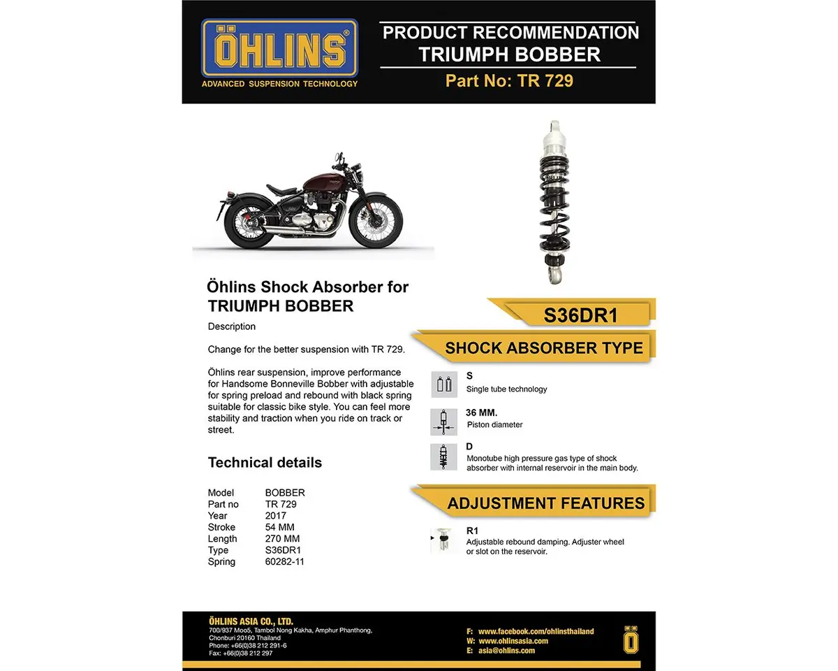 Ohlins Tr 729 Rear Shock - Triumph Bobber, Bobber Black 2