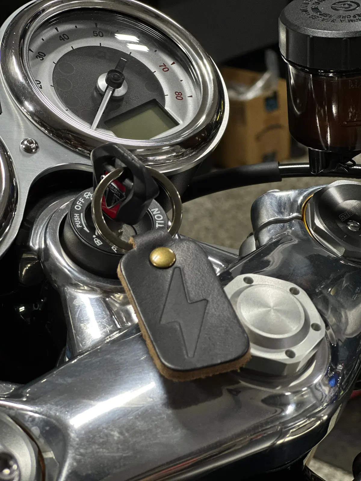 A&J Cycles Bolt Leather Keychain - Black 2