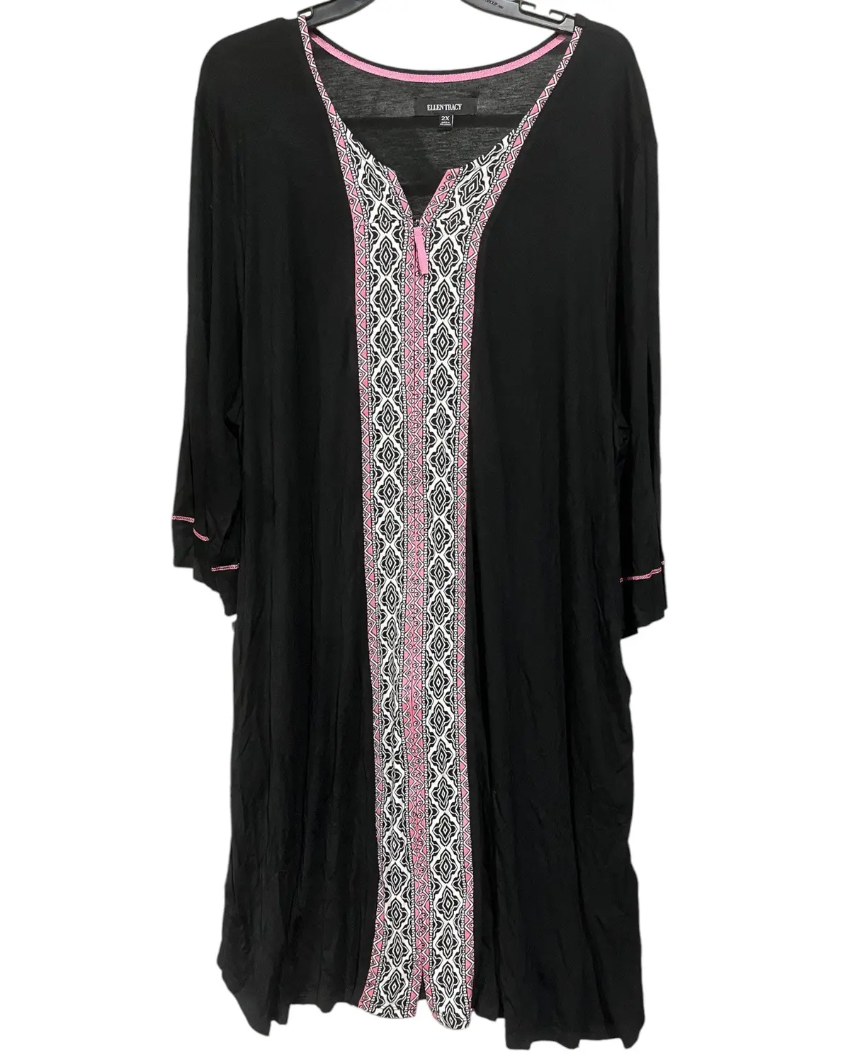 Ellen Tracy, Women's, 3/4 Sleeve, Short Zip, Robe, Black, 2X 1