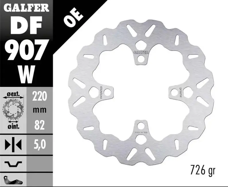 Galfer Wavy Rotor - Rear - 2016+ Bonneville T100/T120, Bobber, Street Twin, Speed Twin 900, Street Scrambler 900 - Df915w 2