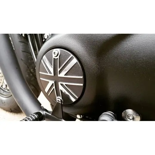 Motone Customs Union Jack Clutch Cover - Black W/ Polished 2