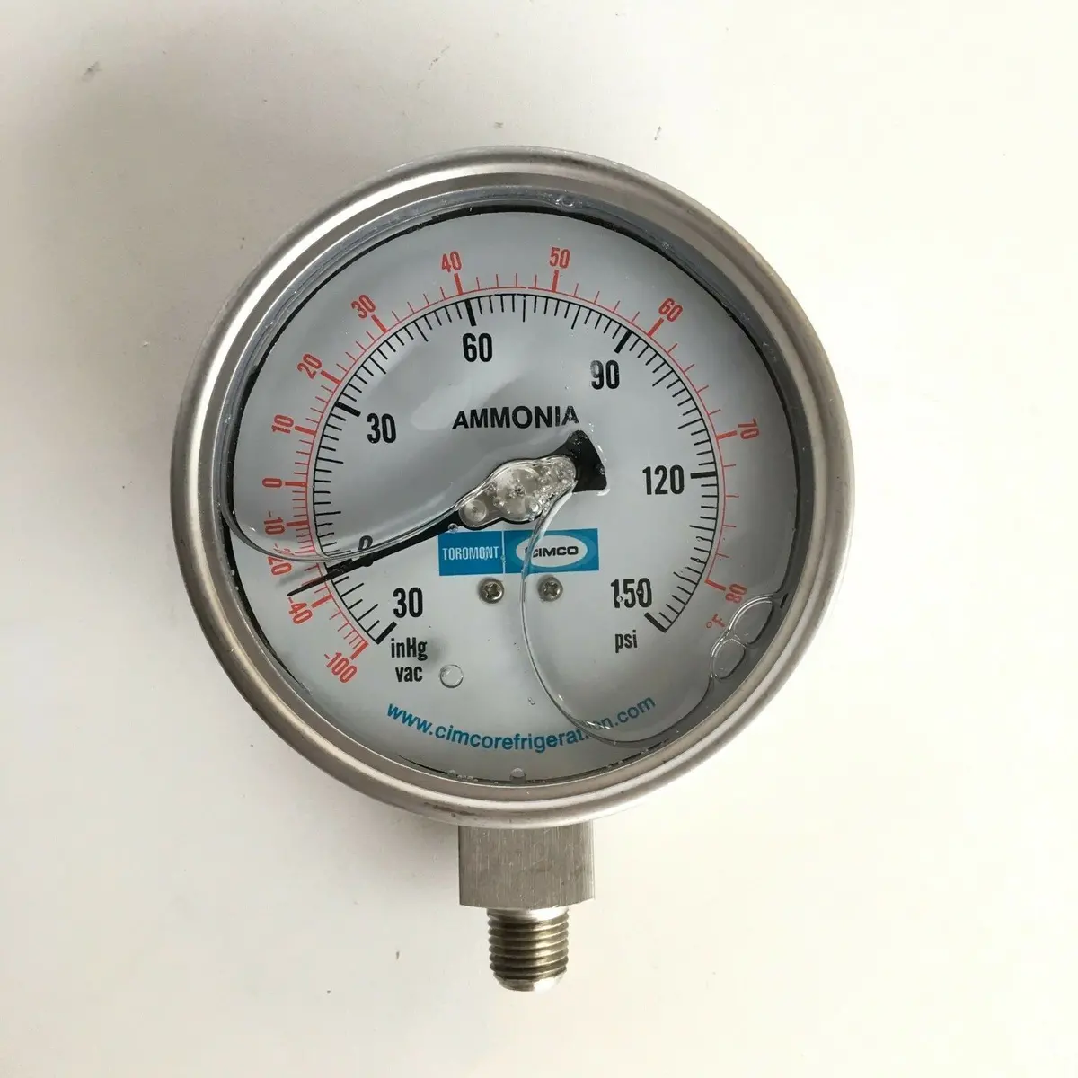 Cimco Eng100-3 Ammonia Pressure Gauge 4" 1/4" Npt Lm 30"-0-300Psi Welded Filled 1