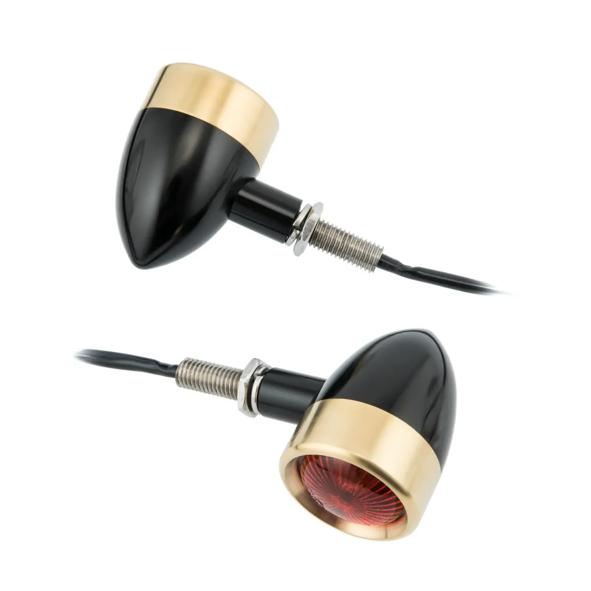Motone Billet Turn Signals - Black With Brass Ring 1