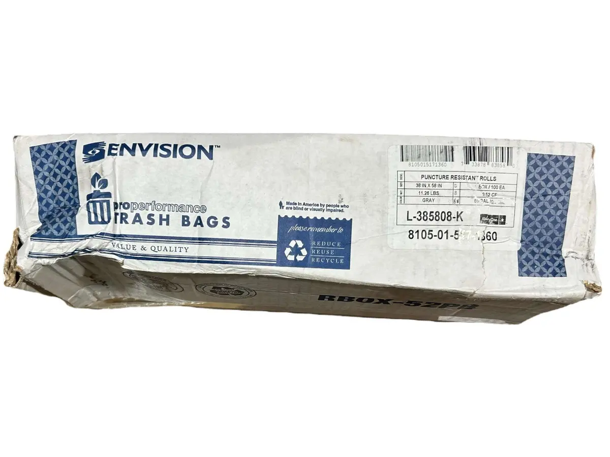 Ability One Trash Bags, 60 Gal Capacity, 38 In Wd, 58 In Ht, 0.7 Mil Thick, Gray, 100 Pk 1