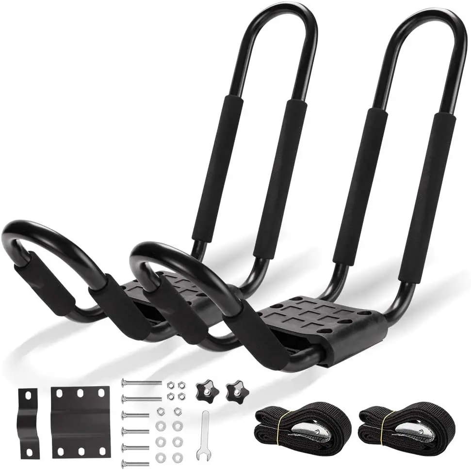 Fieryred Kayak Rack Set /2Pcs - J Bar Rack For Canoe Surf Board Boat On Roof Top Mount Crossbar 1