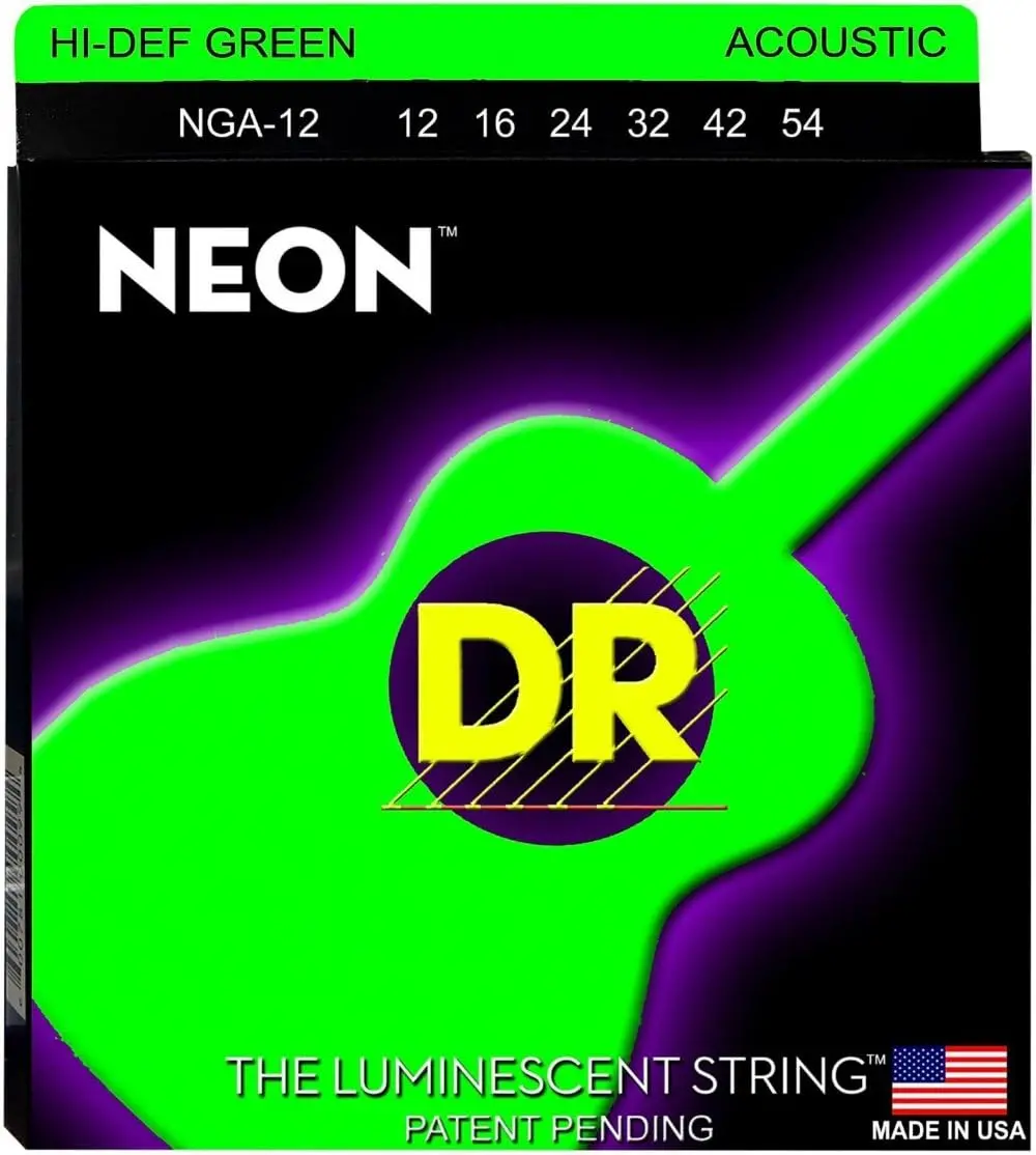 Dr - Nga-12 - 6-String Acoustic Guitar Strings - Hi-Def Green Neon (1 Pack) 1