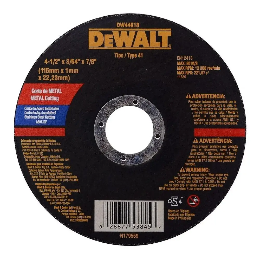 Disco De Corte De Metal 4 1/2"X3/64"X7/8" Dwalt 1