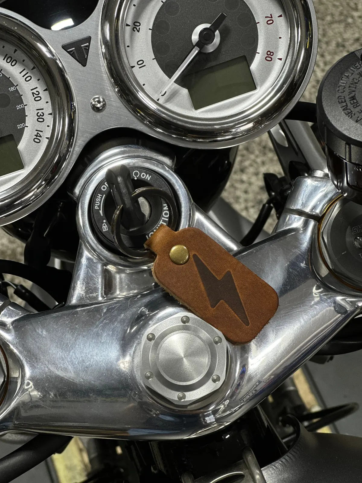 A&J Cycles Bolt Leather Keychain - Brown 1