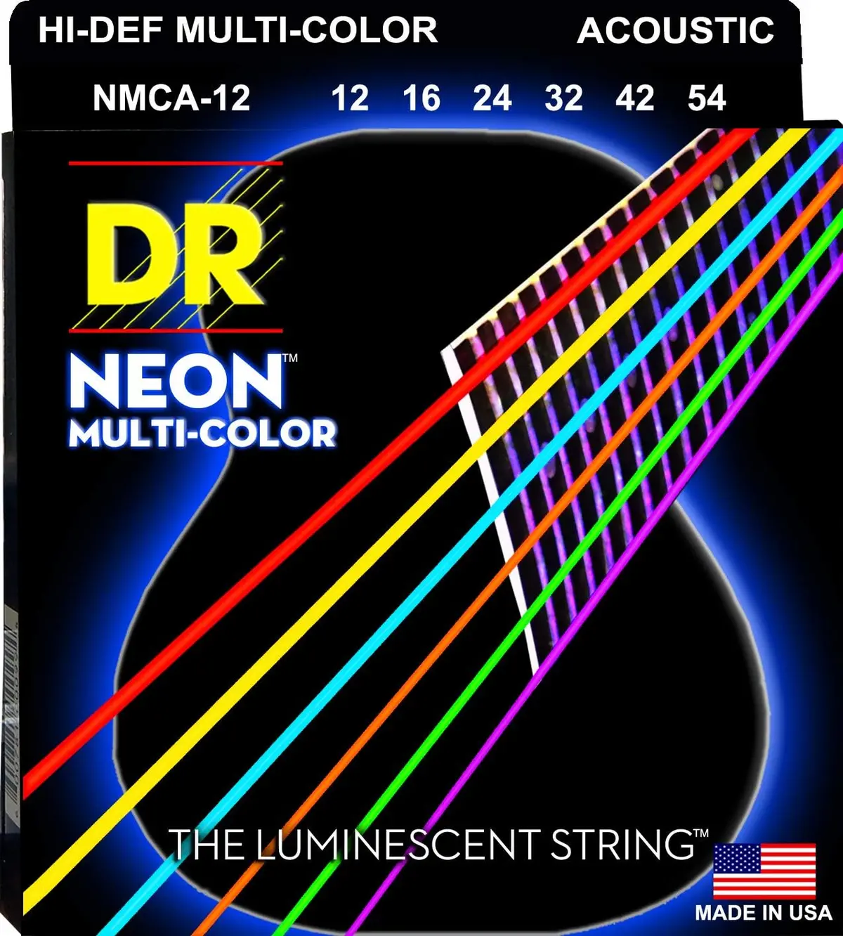 Dr - Nmca-12 - 6-String Acoustic Guitar Strings - Hi-Def Multi-Color Neon (1 Pack) 1
