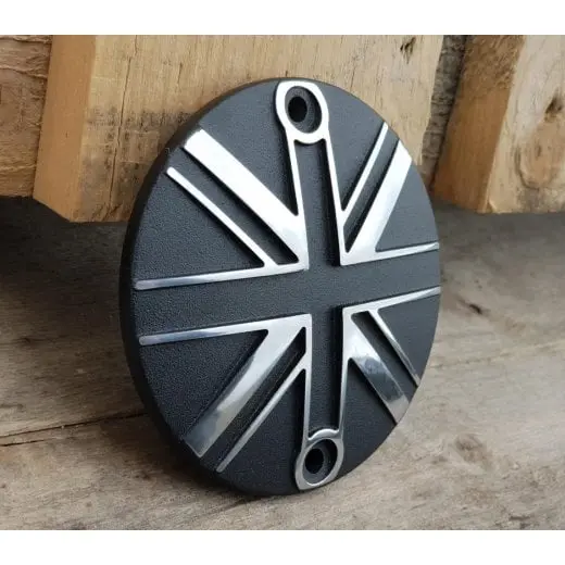 Motone Customs Union Jack Clutch Cover - Black W/ Polished 1