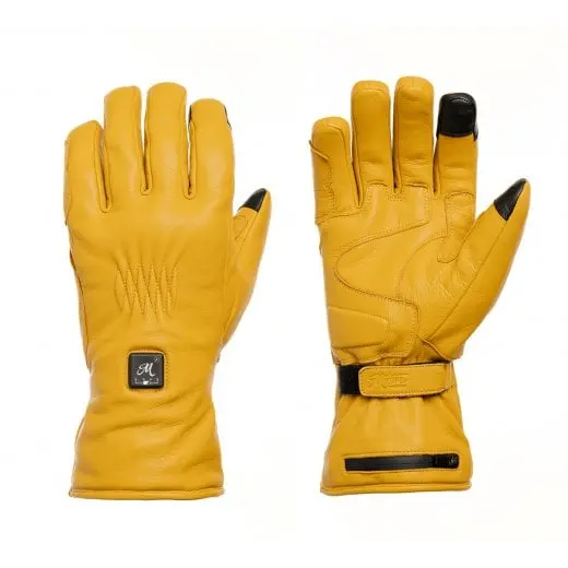 Motone Forno Heated Motorcycle Goatskin Leather Riding Gloves - Yellow 1