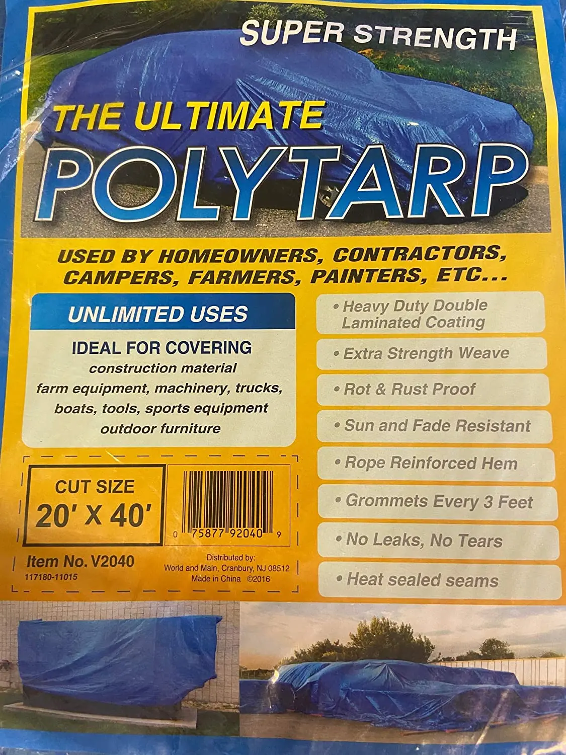 World & Main V2040 Poly Tarpaulin-20Ft. X 40Ft, 49 Piece 1