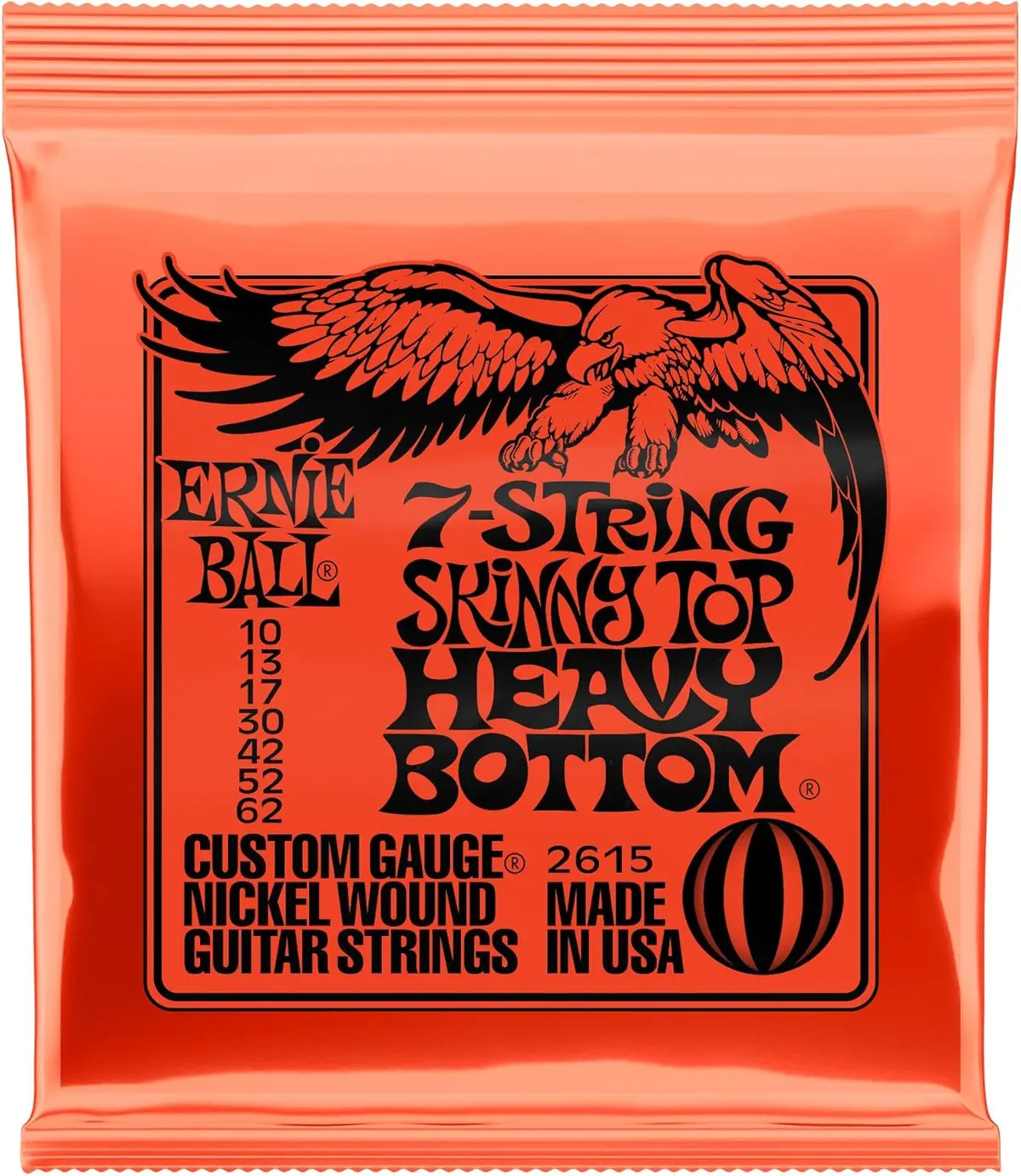 Ernie Ball - 7-String Skinny Top Heavy Bottom - Custom Gauge Electric Guitar Strings - 10-62 (2615) (1 Pack) 1