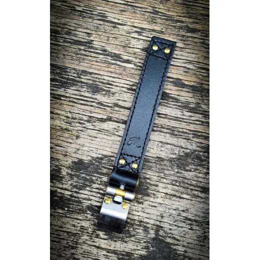 Motone The Beltane - Bobber Battery Strap - Black Leather & Brass 1